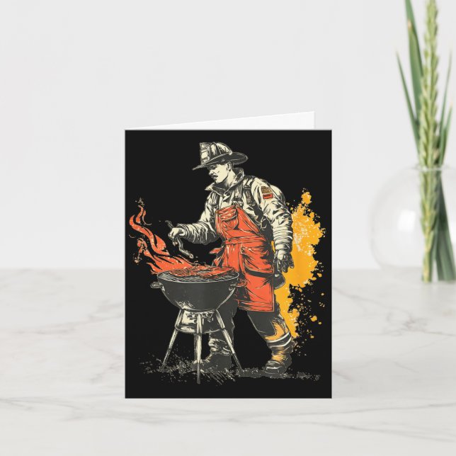 Carte Joli pompier avec barbecue pour boeuf et épicé (Devant)