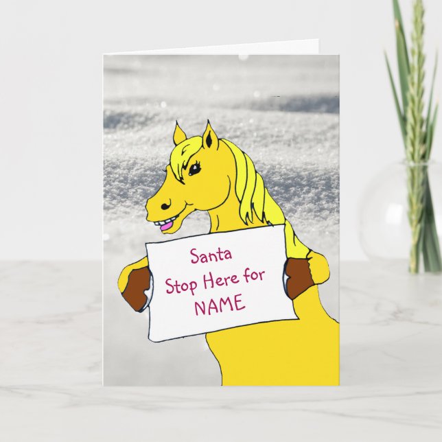 Carte Joli poney de dessin animé avec message de Noël (Devant)