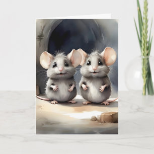 Carte Joli portrait de souris, meilleures amies, copines