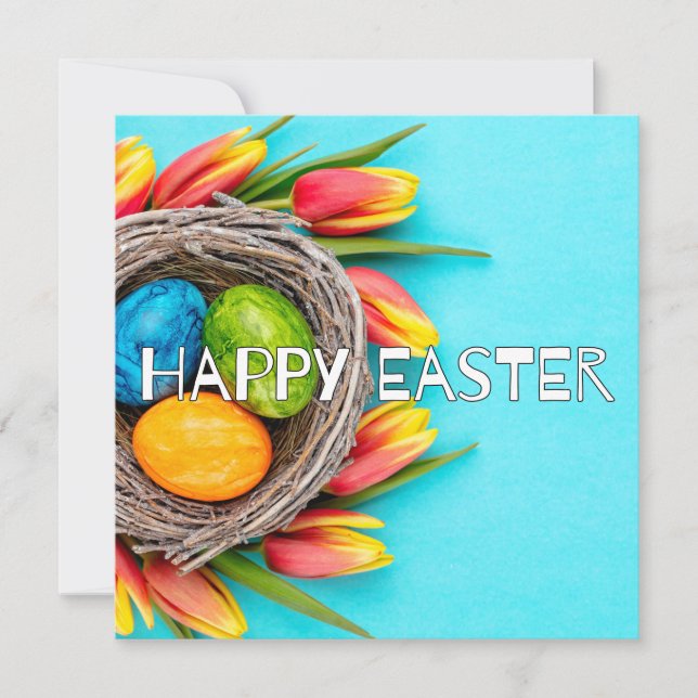 Carte Joli printemps de Pâques Fleurs et Collage d'oeufs (Devant)