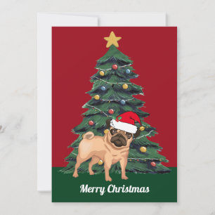 Carte Joli Pug de Noël en chapeau de Père Noël personnal