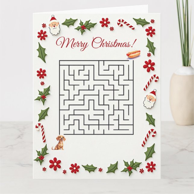 Carte Joli puzzle de labyrinthe de Noël de chien teckel  (Devant)