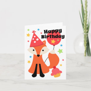 Carte Joli renard avec ballons cupcake star heureux anni