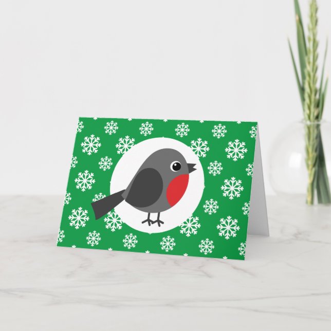Carte Joli Robin de dessin animé avec les flocons de nei (Devant)