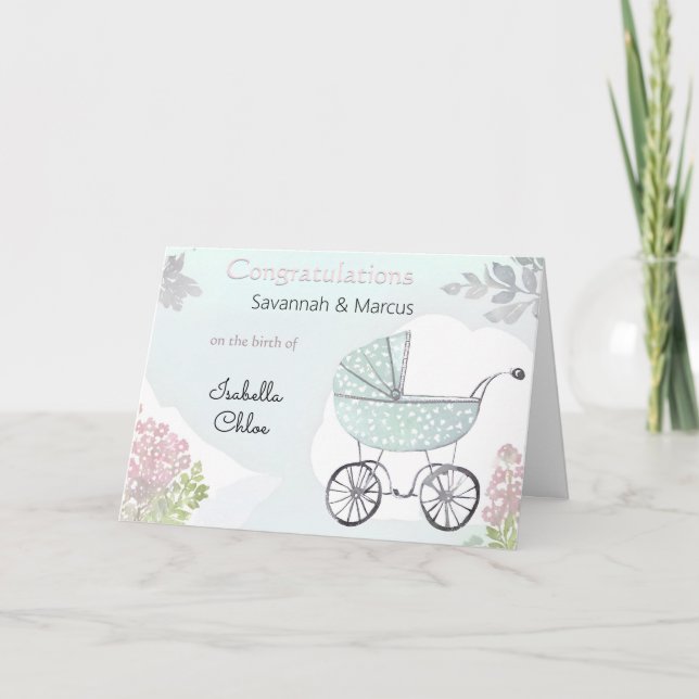 Carte Joli rose Aqua Birth Félicitations Nouveau bébé (Devant)