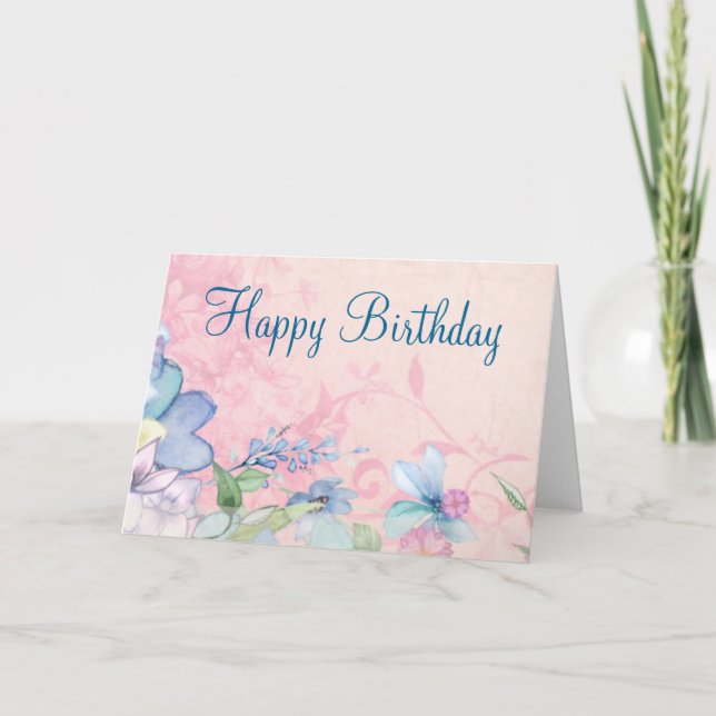 Carte Joli rose et bleu Floral Arrière - plan Anniversai (Devant)