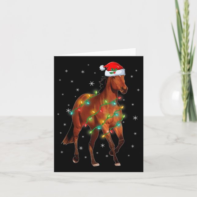 Carte Joli Santa Claus Horse Xmas Lumières Arbre Joyeux  (Devant)
