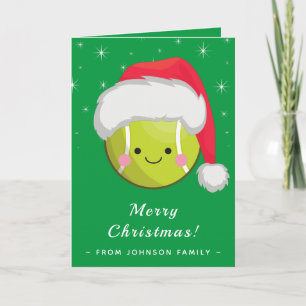 Carte Joli Santa de tennis kawaii boule de Noël scintill