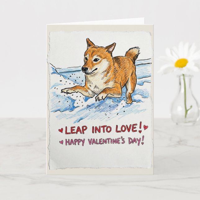 Carte Joli "Sauter dans l'amour" Shiba Inu pour la Saint (Petite plante)