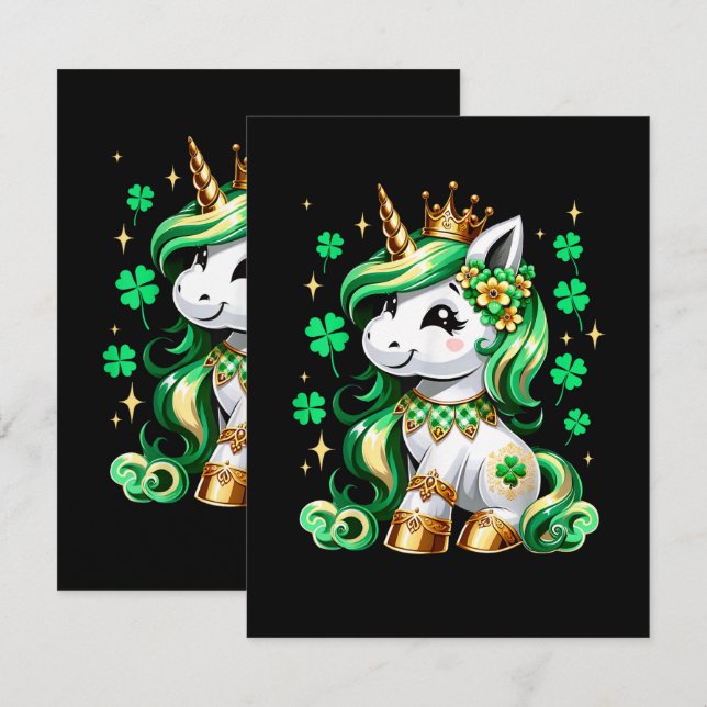 Carte Joli Shamrock Licorne St Patrick  (Devant / Derrière)