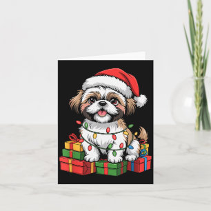 Carte Joli Shih Tzu Chapeau de Père Noël Noël Xmas Amate