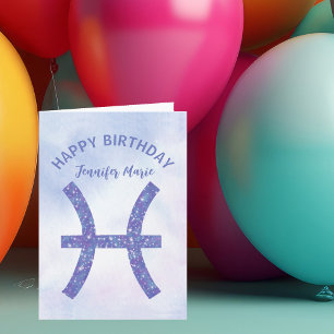 Carte Joli signe des Poissons personnalisé Joyeux Annive