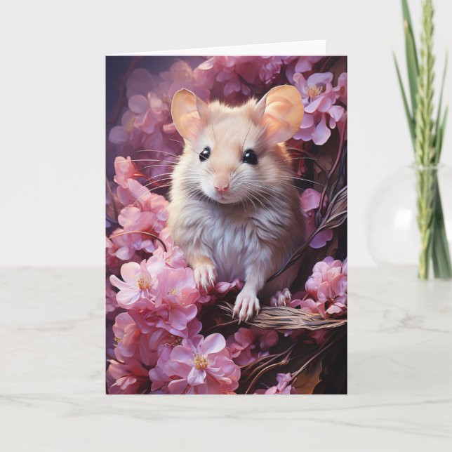 Carte Joli Souris dans les Fleurs Toutes Occasions  (Devant)