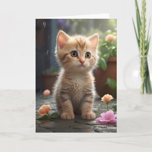Carte Joli Tabby Chat Orange Assis Entre Blond Fleur