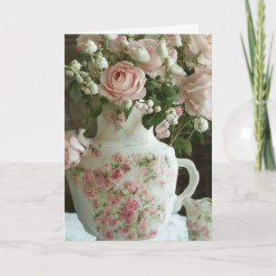Carte Joli Théière Chinoise Vintage et Roses   Anniversa