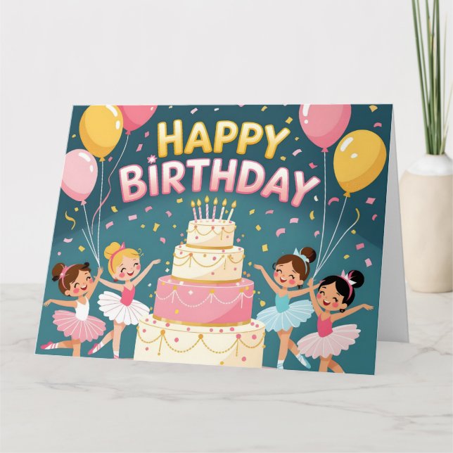 Carte Joli thème d'anniversaire de ballerine (Devant)