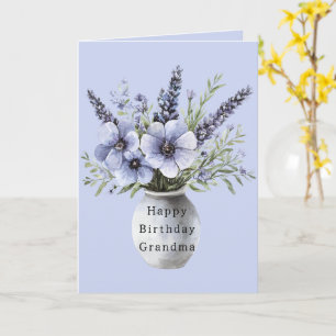 Carte Joli vase de fleurs lavande violettes pour anniver