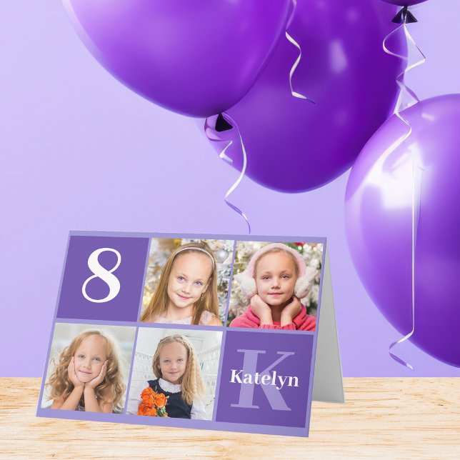 Carte Joli Violet Personnalisé Enfants Photo Anniversair (Créateur téléchargé)
