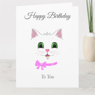 Carte Joli visage de chat heureux d'anniversaire sur fon
