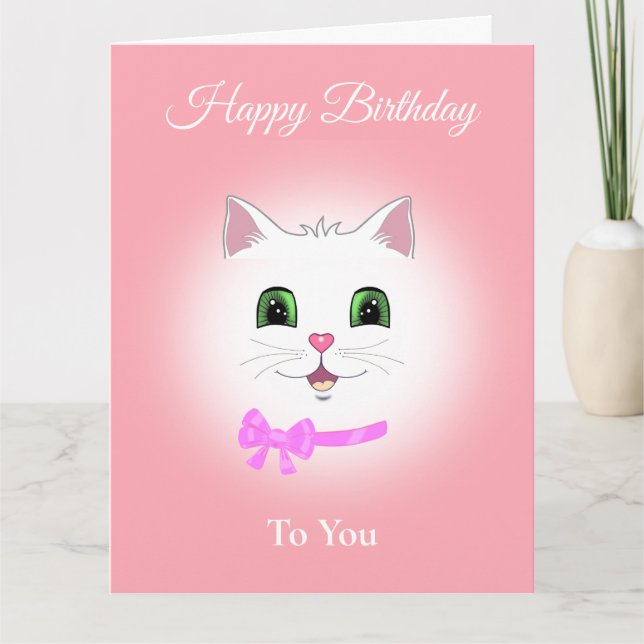 Carte Joli visage de chat heureux d'anniversaire sur fon (Devant)