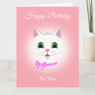 Carte Joli visage de chat heureux d'anniversaire sur fon