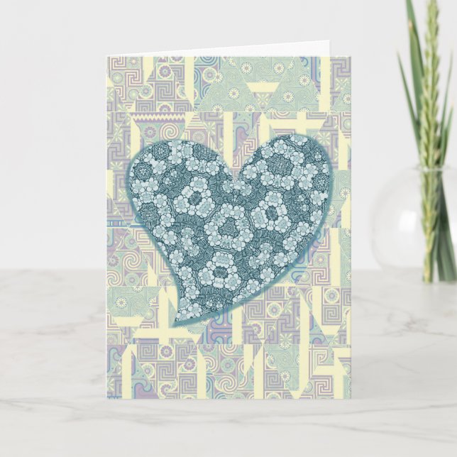 Carte Joli Whimsical Blue Heart Art Abstrait Valentine (Devant)