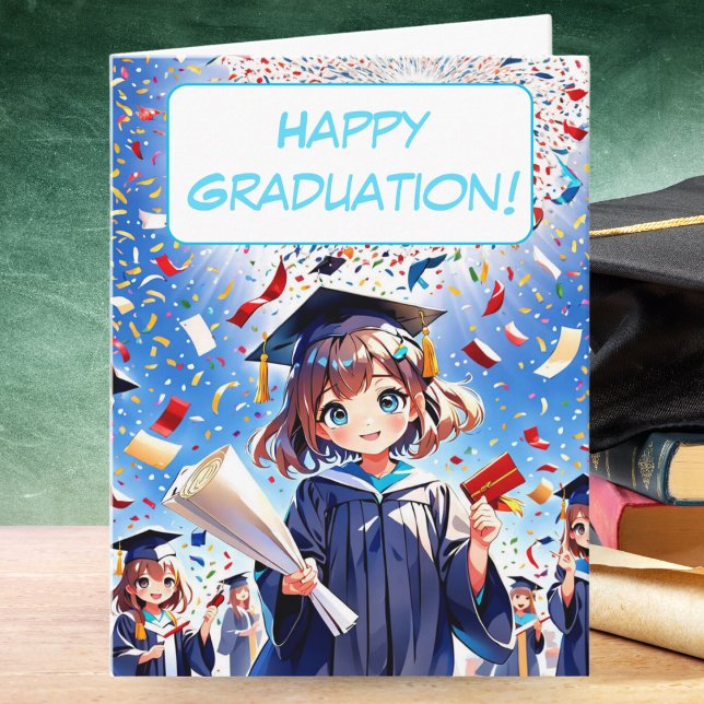 Carte Jolie Anime Girl Happy Graduation (Spark joy in their achievement with this adorable anime celebration!)