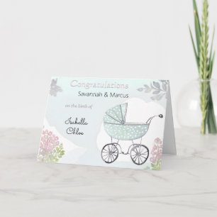 Carte Jolie Aqua Rose Naissance Félicitations Nouveau Bé