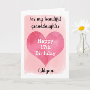 Carte Jolie Aquarelle rose 17e anniversaire Grandgirl