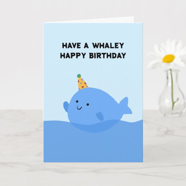 Carte Jolie Baleine Bleue Anniversaire Casquette Pun Ann (Petite plante)