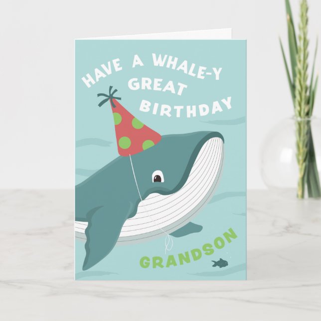 Carte Jolie baleine d'anniversaire en casquette de fête  (Devant)