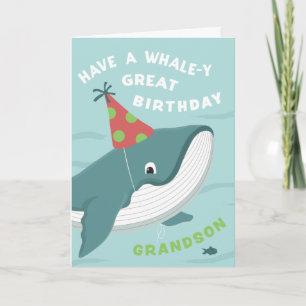 Carte Jolie baleine d'anniversaire en casquette de fête