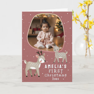 Carte Jolie Bébé 1ère Noël Photo Renne Fêtes