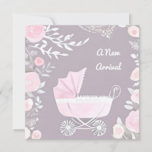 Carte jolie bébé lilas rose nouvelle arrivée Chari