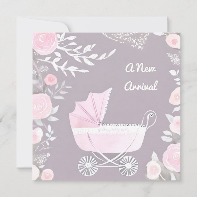 Carte jolie bébé lilas rose nouvelle arrivée Chari (Devant)