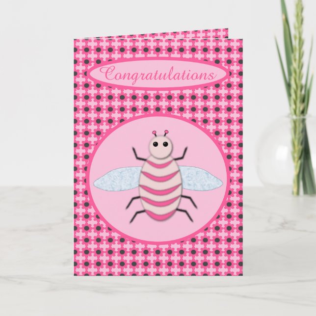Carte Jolie Bébé Rose fille Bee (Devant)