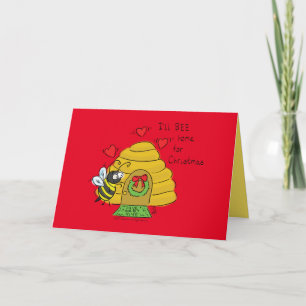 Carte Jolie Bee Christmas Drôle Cartoon de vacances