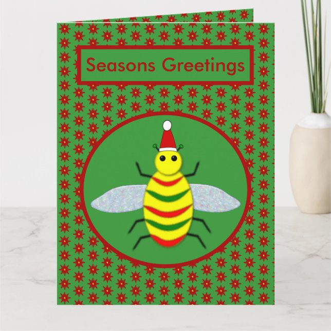 Carte Jolie Bee de Noël et Poinsettia Fleurs Personnalis (Devant)