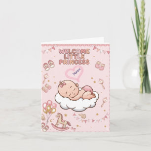 Carte Jolie Bienvenue Petite Princesse Rose Bébé Fille S