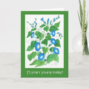 Carte Jolie Blue Morning Glory Flowers 75e anniversaire