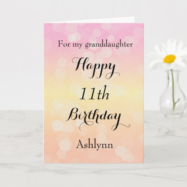 Carte Jolie Bokeh Joyeuse 11e anniversaire petite-fille (Petite plante)
