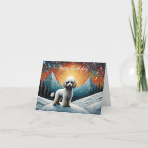 Carte Jolie caniche Snowy Mountain Joyeux anniversaire