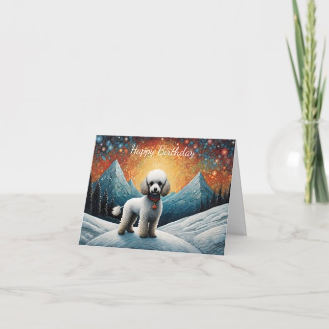 Carte Jolie caniche Snowy Mountain Joyeux anniversaire (Devant)