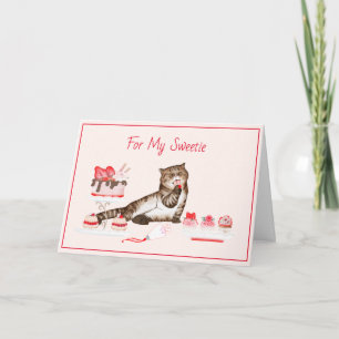 Carte Jolie chatte de la Saint-Valentin avec pâtisseries