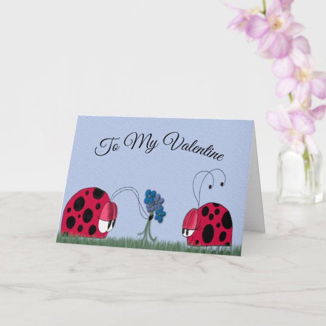 Carte Jolie coccinelle offre de belles fleurs à sa Valen (Orchidée)