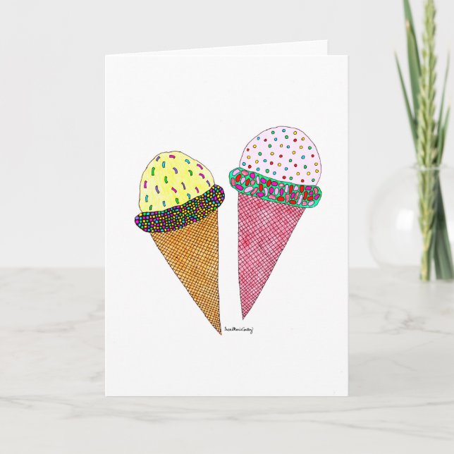 Carte Jolie crème glacée d'anniversaire colorée (Devant)