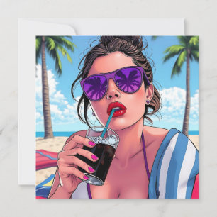 Carte Jolie dame à Beach Pop Art Blank