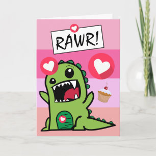 Carte Jolie Dinosaur Rose Dino Mite Girls Anniversaire