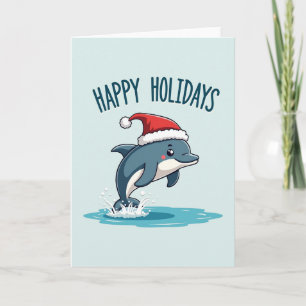 Carte Jolie Dolphin Joyeuses Vacances Santa Hat Card