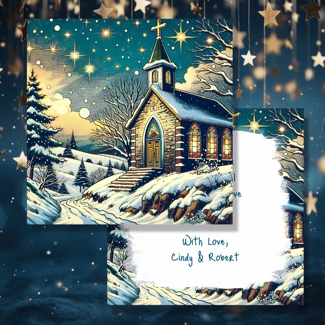 Carte Jolie église en hiver Noël personnalisé (Créateur téléchargé)